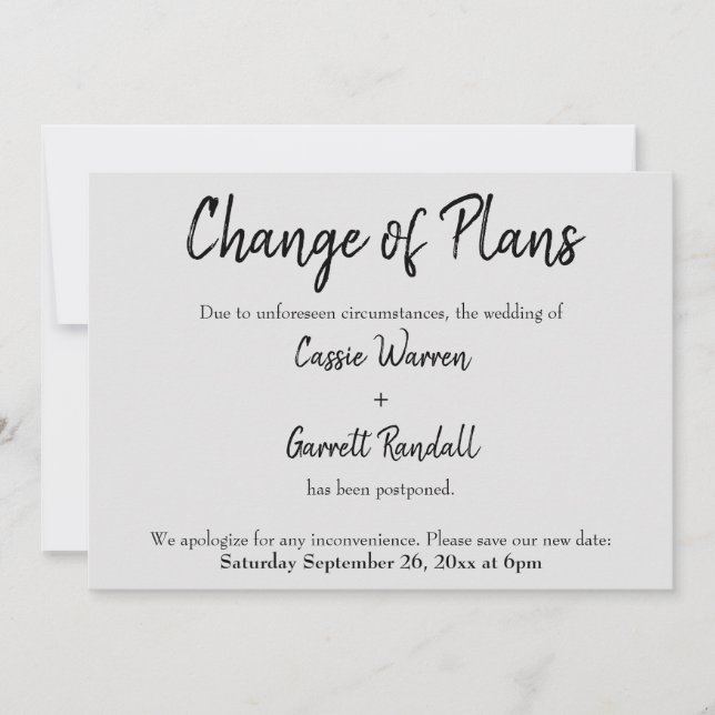 Carte Mariage "Changement de plan" noir sur gris (Devant)