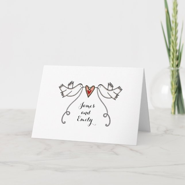 Carte Mariage Colombes Blanches et Cœur d'Amour (Devant)