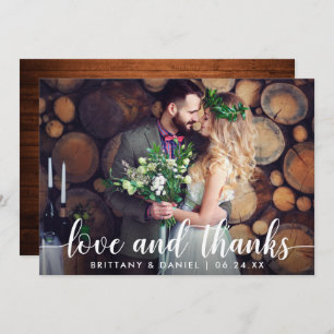 Carte mariage Couple Photo Wood Love and Thanks
