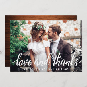 Carte mariage Couple Photo Wood Love and Thanks