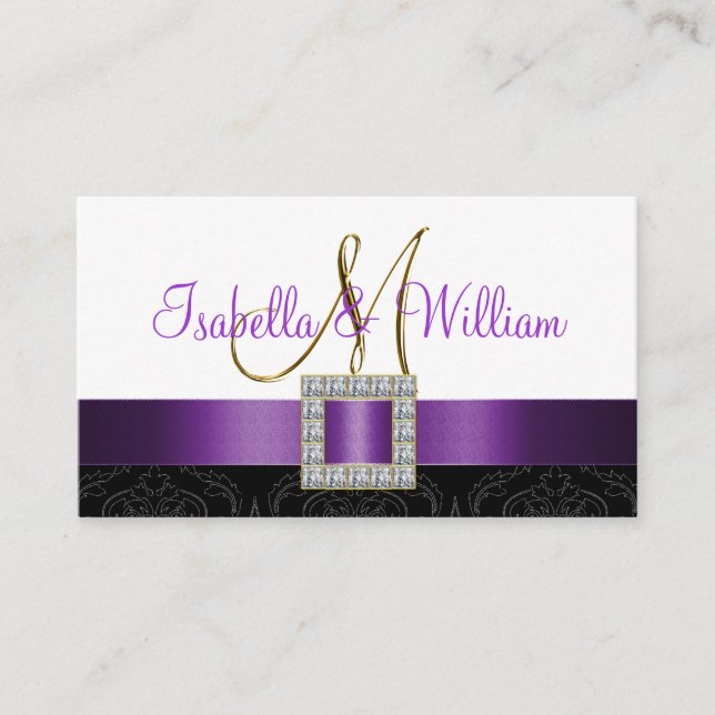 Carte Mariage damassé blanche violet noir (Devant)