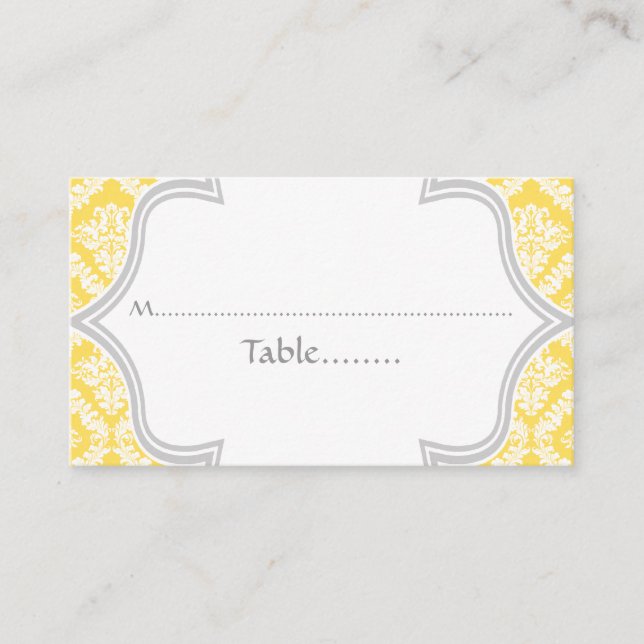 Carte mariage damassé citron jaune, gris (Devant)