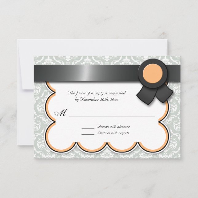 Carte Mariage damassé orange et gris Réponse / Car (Devant)