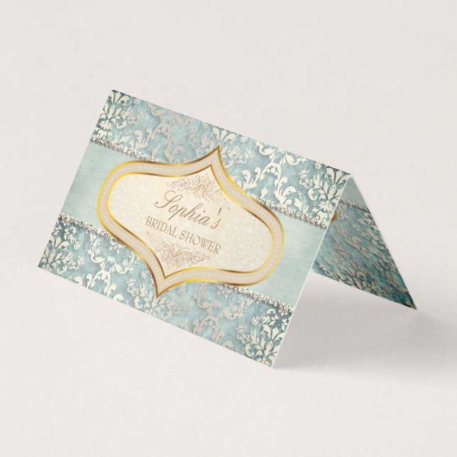 Carte Mariage damassé Place Sage Green Glimmer (Devant)