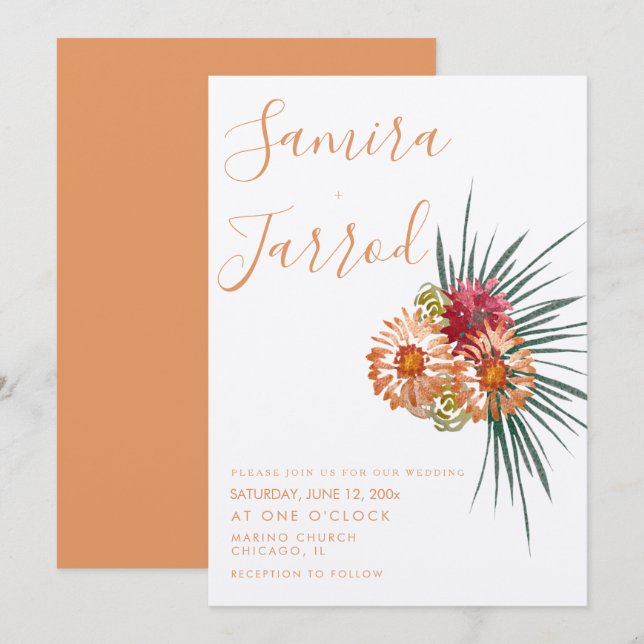 Carte Mariage d'aquarelle de la main de la pêche végétal (Devant / Derrière)