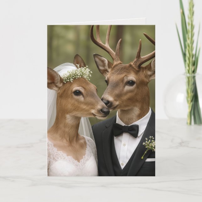 Carte Mariage de cerf et biche dans la forêt (Devant)