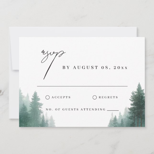 Carte Mariage de Destination Rustique Aquarelle Forêt Ve (Devant)