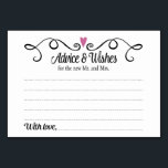 Carte Mariage de deux coeurs Conseils et voeux<br><div class="desc">Ces cartes Conseils & Voeux élégantes seront l'ajout parfait à votre réception de mariage. Il est doté d'une tourbillonnant bordure noire avec un coeur prune violet au-dessus. Le texte à l'intérieur est "Conseils & Voeux" dans une police de caractères noir amusante et "pour le nouveau Mr et Mme" dans une...</div>