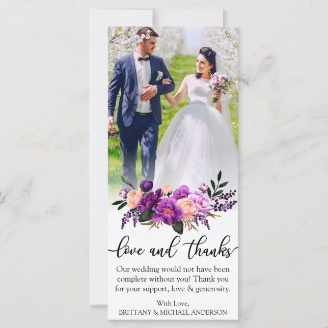 Carte Mariage de fleurs violettes Love and Thanks (Devant)