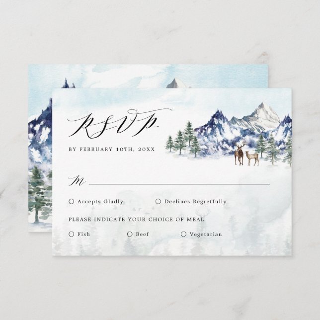 Carte Mariage de la forêt d'hiver de Misty Mountain RSVP (Devant / Derrière)