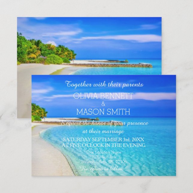 Carte Mariage de la plage de Destination Tropical  (Devant / Derrière)