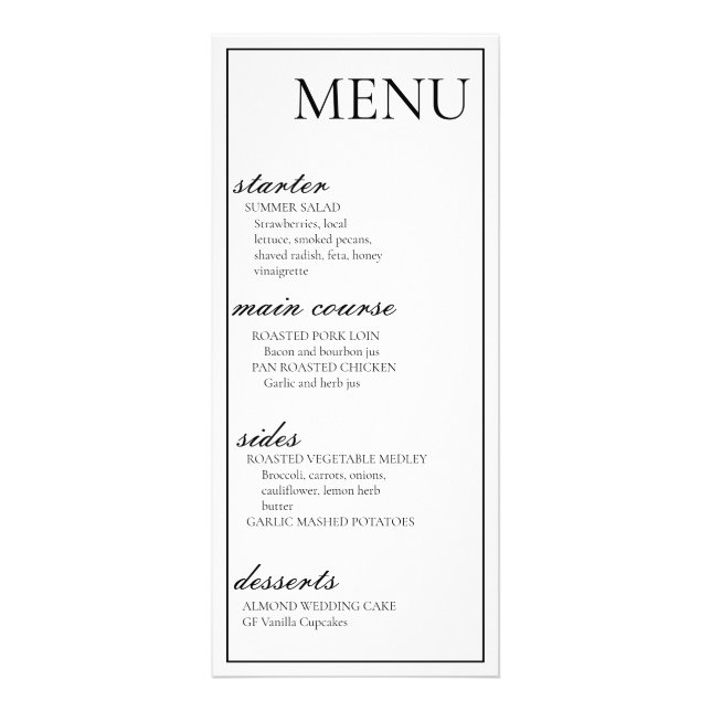 Carte Mariage de menu (Devant)