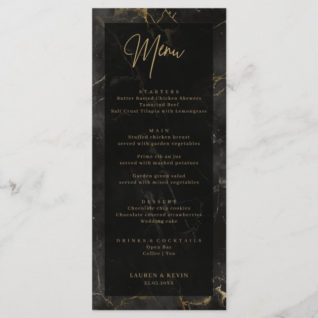 Carte Mariage de menu en marbre noir (Devant)