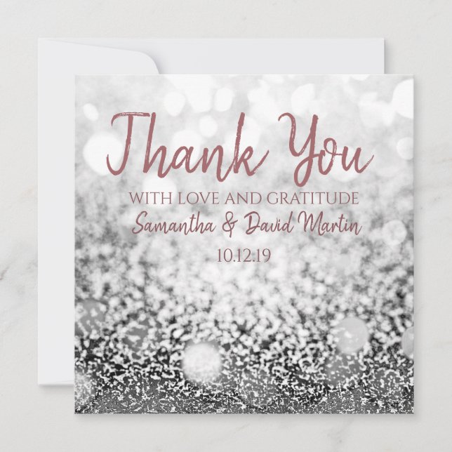 Carte Mariage de Parties scintillant Silver Bokeh Merci (Devant)