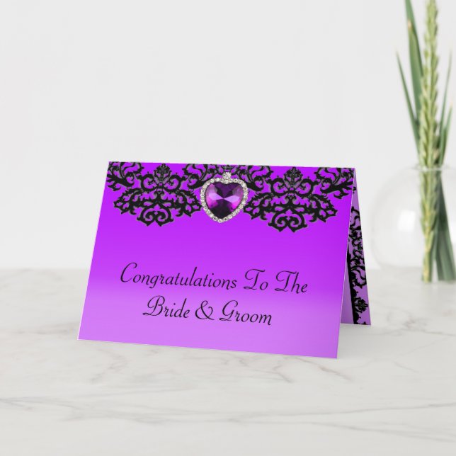 Carte Mariage de Pendentif de coeur orné violet et noir (Devant)