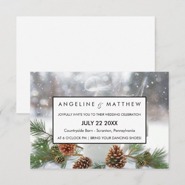 Carte Mariage de Pinecone et Snowflakes d'hiver (Devant / Derrière)
