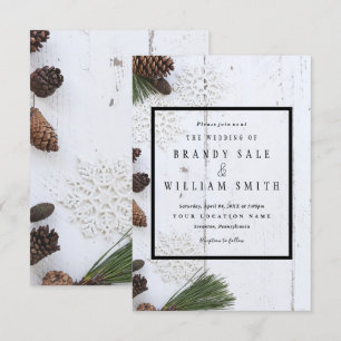 Carte Mariage de Pinecone et Snowflakes d'hiver