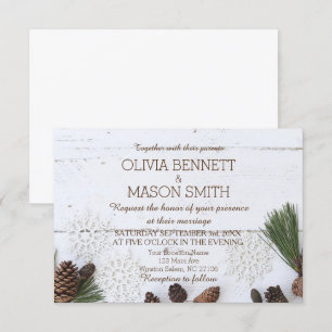 Carte Mariage de Pinecone et Snowflakes d'hiver