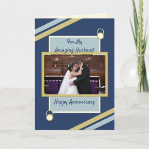 Carte Mariage du mari Anniversaire bleu or photo