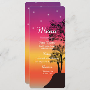 Carte Mariage du MENU Tropical Sunset Palm Tree Be