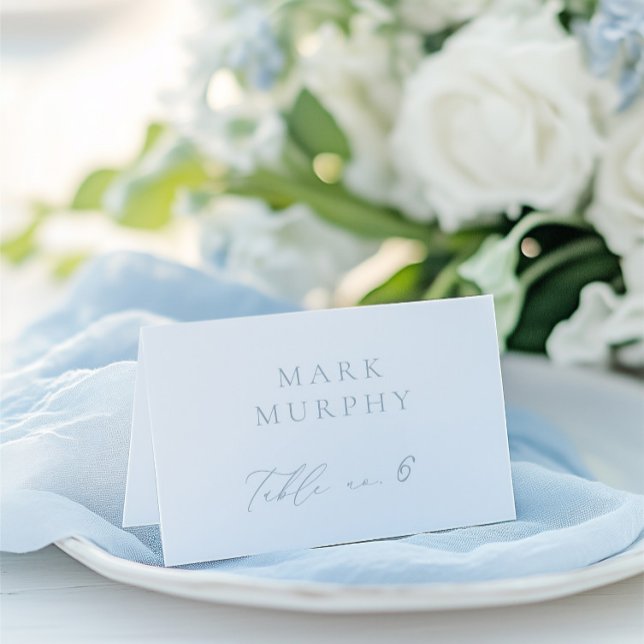 Carte Mariage Dusty Blue & White Calligraphy (Dusty Blue & White Calligraphy Wedding Place Card)