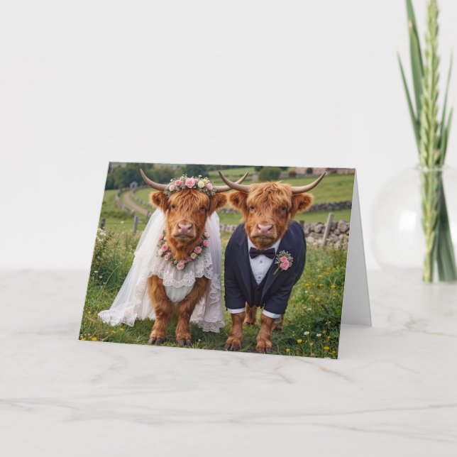 Carte Mariage Écossais Vaches des Highlands (Devant)