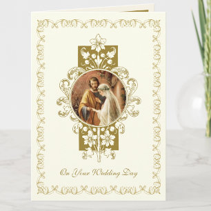 Carte Mariage élégant catholique traditionnel vintage