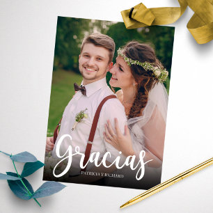 Carte Mariage élégant Gracias Merci Photo Espagnol