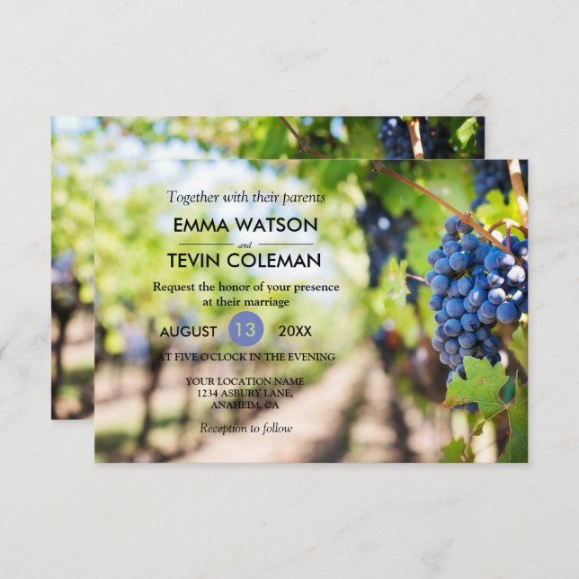 Carte Mariage Élégante Vins et Vignes (Devant / Derrière)