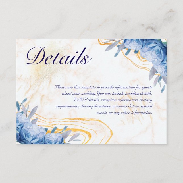 Carte Mariage en marbre bleu Rose (Devant)