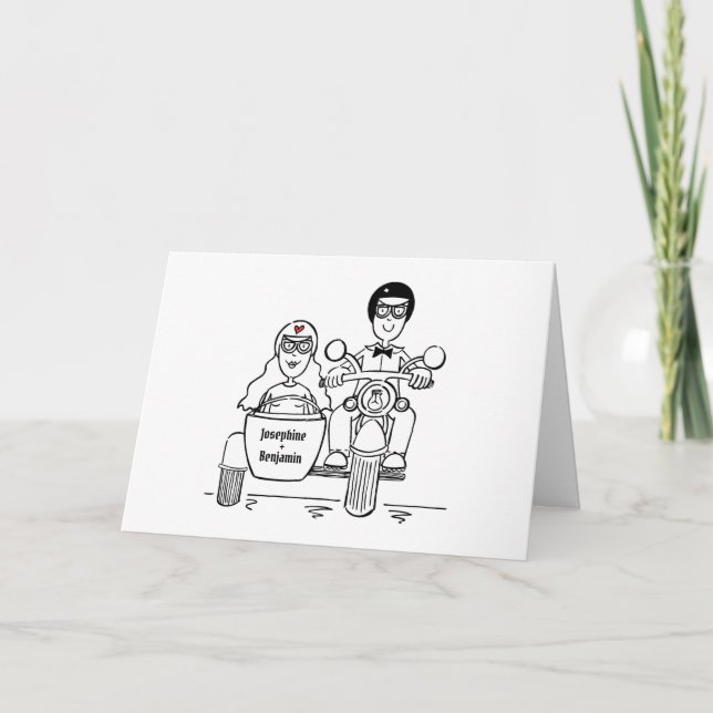 Carte Mariage en moto avec side-car (Devant)