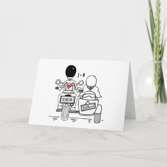 Carte Mariage en moto et side-car (Devant)
