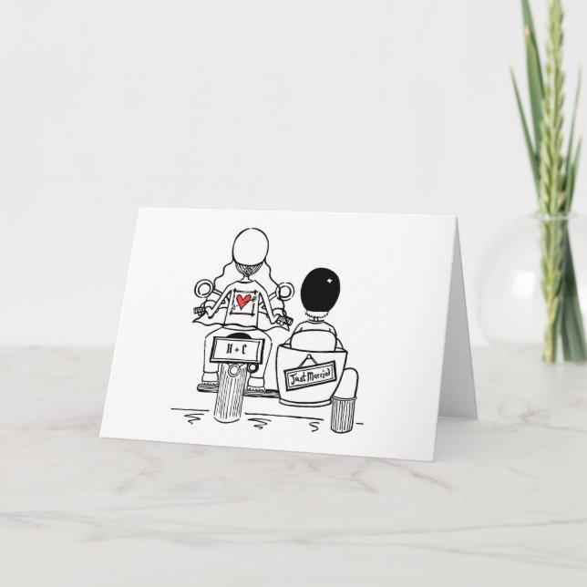 Carte Mariage en moto et side-car (Devant)