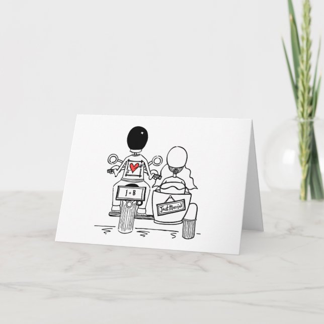 Carte Mariage en moto et side-car (Devant)