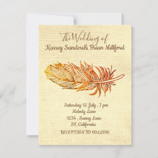 Carte Mariage en toile de plumes dorées
