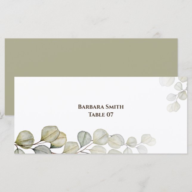 Carte Mariage Eucalyptus Aquarelle Placée (Devant / Derrière)