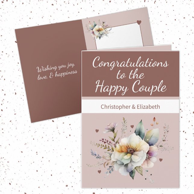 Carte Mariage Félicitations couple brun fleuri (Créateur téléchargé)