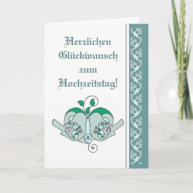 Carte Mariage Félicitations Floral Heart Bird Allemand (Devant)