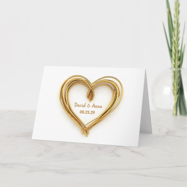 Carte Mariage Félicitations Gold Wire Heart (Devant)