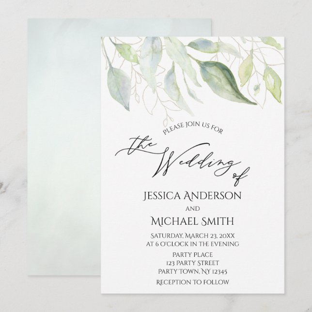 Carte Mariage Feuille verte Botanique (Devant / Derrière)
