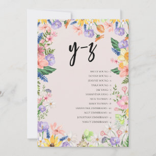 Carte Mariage fleur sauvage Alphabet Seize Chart