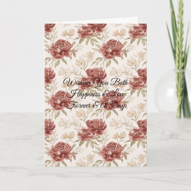 Carte Mariage Fleurie Crème Rouge Romantique (Devant)