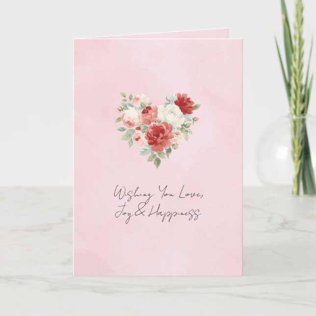Carte Mariage Floral à Cœur Rose Rouge (Devant)