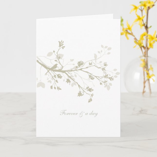 Carte Mariage Floral Branches d'Oiseau Crème Bleu (Fleur jaune)