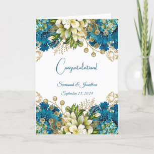 Carte Mariage floral or bleu glam