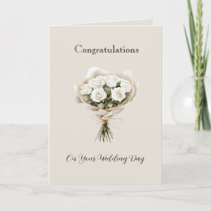 Carte Mariage floral Roses blanches crème