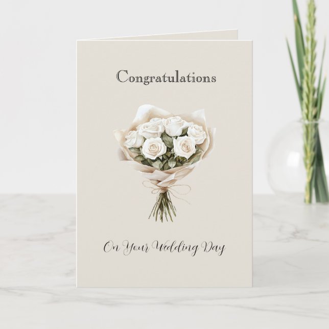 Carte Mariage floral Roses blanches crème (Devant)