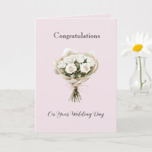 Carte Mariage Floral Roses Blanches Rose Gênant