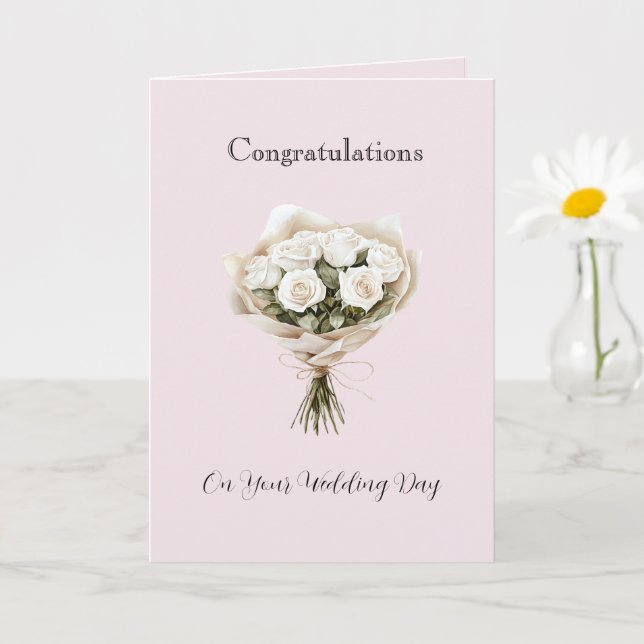 Carte Mariage Floral Roses Blanches Rose Gênant (Petite plante)
