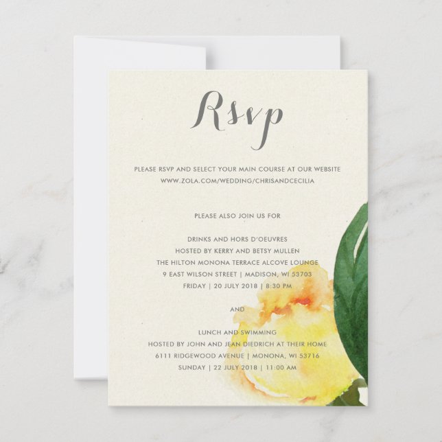CARTE MARIAGE FLORALE JAUNE CLAIR RSVP (Devant)